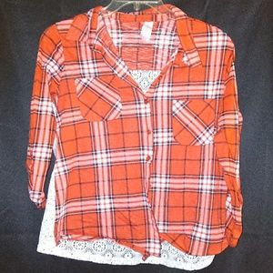 Red a s white plad button down